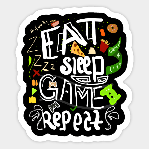 eat sleep game repeat Sticker by Fashion by Gail